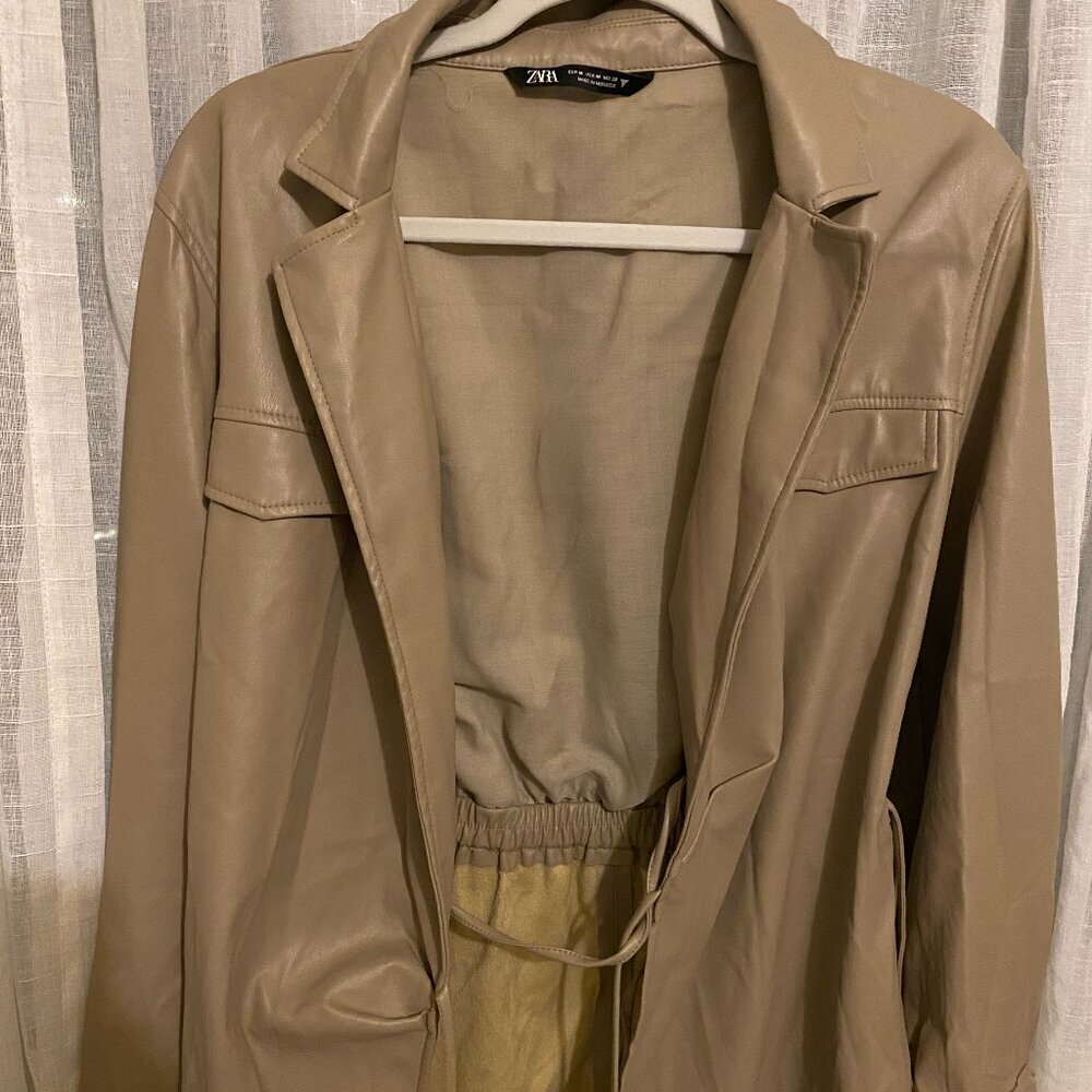 Zara Neutral Leather Trench Jacket